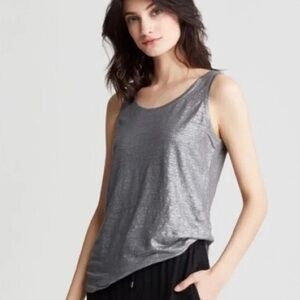 Eileen Fisher Organic Linen Jersey Shimmer Tank Top Silver Grey Petite Small